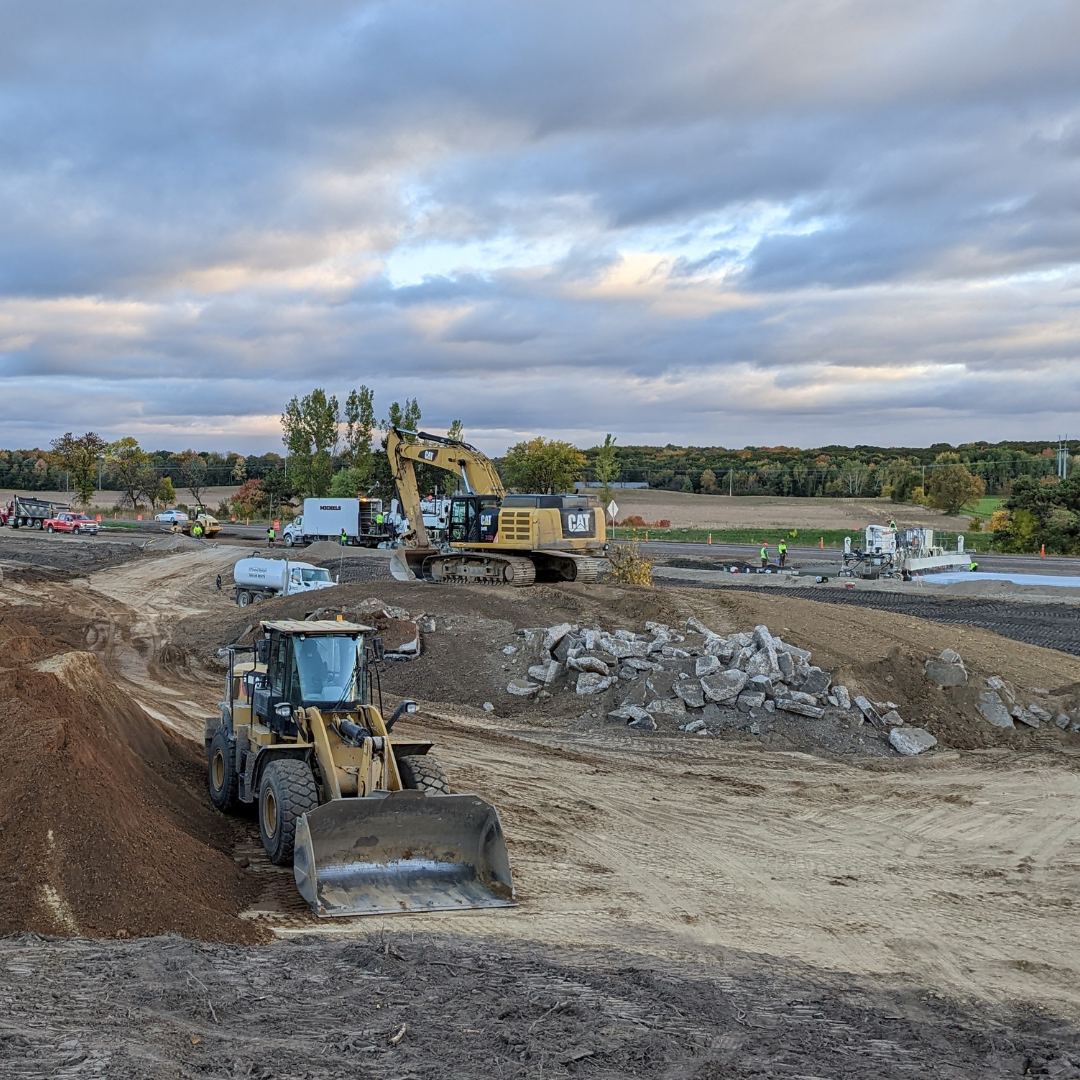 This is a photo of a road construction site built by Hoffman Construction Company and this is the Eau Claire wild Ridge project.