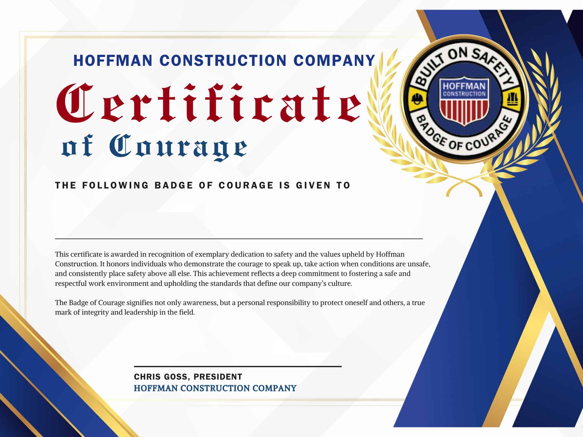 Badge of Courage Certificate (10 x 7.5 in)